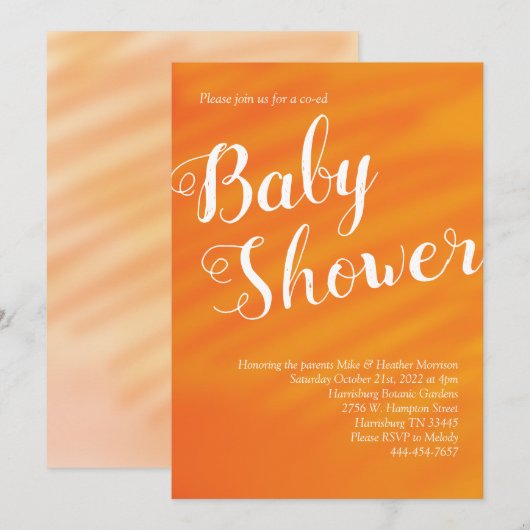 Invitation Bright Orange Baby shower Genre Neutre Co-Ed (Devant / Derrière)