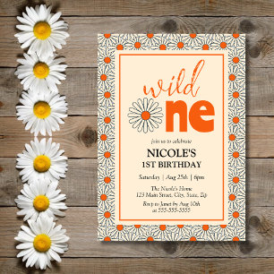 Invitation Bright Orange Daisies Girl Wild One 1er anniversai