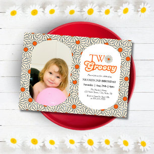Invitation Bright Orange Daisy Photo Super 2e anniversaire