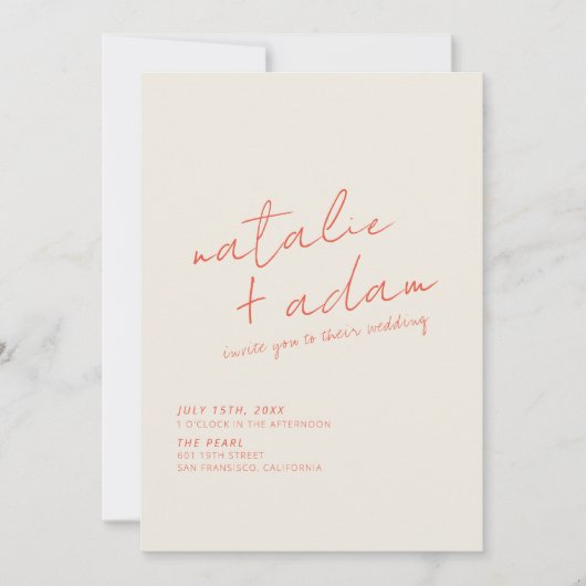 Invitation Bright Orange Retro Whimsical Tout En Un Mariage (Devant)