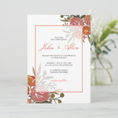 Invitation Bright Peach et Orange Floral Mariage (Debout devant)