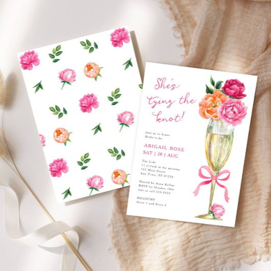 Invitation Bright Peony Attache la Fête des mariées de noeud