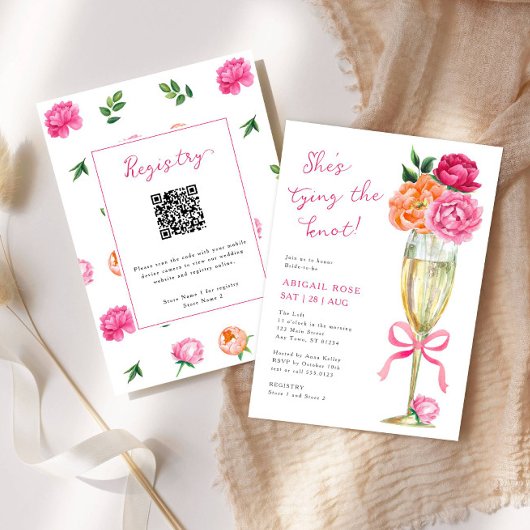 Invitation Bright Peony Attache le registre Knot QR