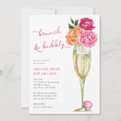 Invitation Bright Peony Brunch and Bubbly Bridal Shower (Devant)