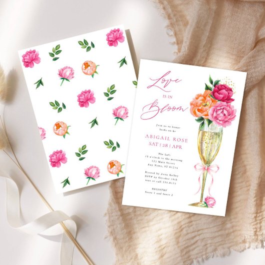 Invitation Bright Peony Love is in Bloom, Patterned Back