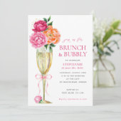 Invitation Bright Peony w/QR Code on Back, Brunch and Bubbly (Debout devant)