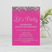 Invitation Bright Pink and Silver Glitter 30th Birthday Party (Debout devant)