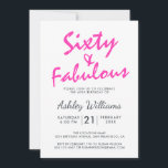 Invitation Bright Pink Quarty Fabulous | 60e fête d'anniversa<br><div class="desc">Une élégante invitation photo de 60e anniversaire que vous pouvez personnaliser et envoyer pour votre fête de soixantième anniversaire. Les mots "Sixty and Fabulous" en noir et rose vif sont mis à l'aide d'un script élégant et de typographie moderne. Conçu exclusivement pour vous par Happy Dolphin Studio ! @happydolphinstudio</div>