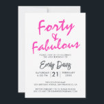 Invitation Bright Pink Quarty Fabulous | Fête du 40e annivers<br><div class="desc">Une invitation photo chic,  élégante,  40e anniversaire que vous pouvez personnaliser et envoyer pour votre fête de quarantième anniversaire. Les mots "quarante et fabuleux" en noir et rose vif sont mis à l'aide d'un script élégant et d'une typographie moderne. Conçu exclusivement pour vous par Happy Dolphin Studio ! @happydolphinstudio</div>
