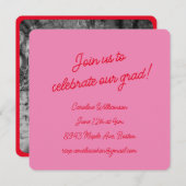 Invitation Bright Pink Red Script Photo Chic Graduation Party (Devant / Derrière)
