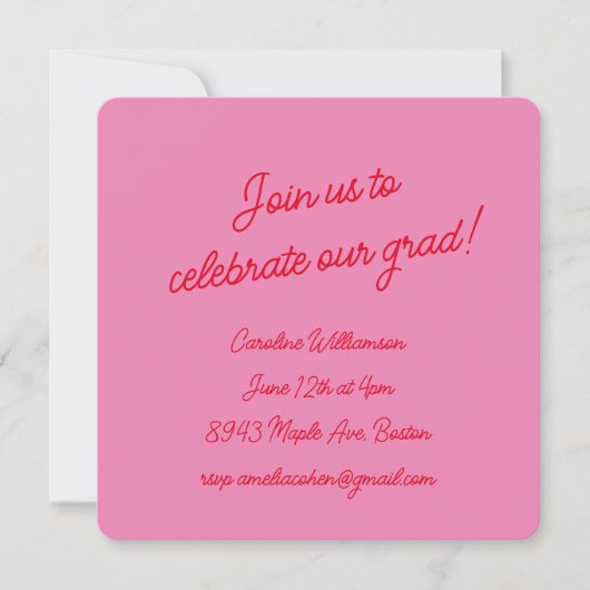 Invitation Bright Pink Red Script Photo Chic Graduation Party (Devant)
