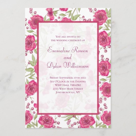Invitation Bright Pink Rose Wedding (Devant)