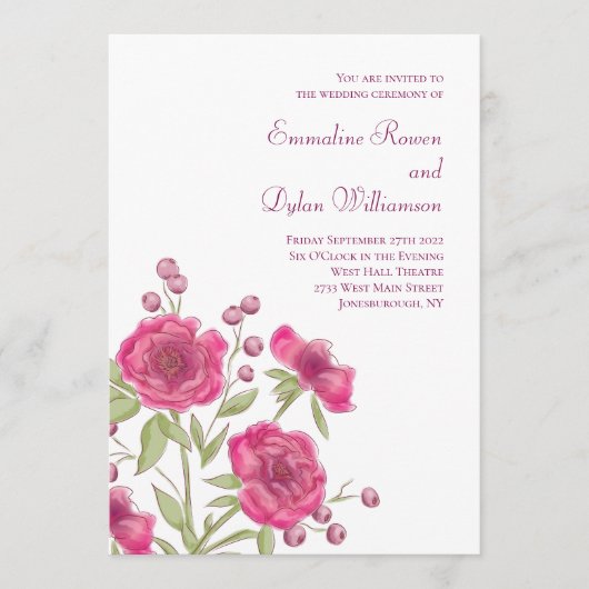 Invitation Bright Pink Rose Wedding (Devant)