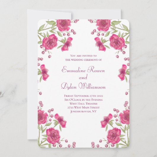 Invitation Bright Pink Rose Wedding (Devant)