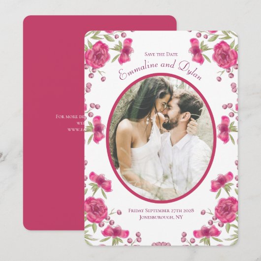 Invitation Bright Pink Rose Wedding Save the Date (Devant / Derrière)