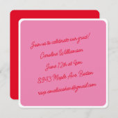 Invitation Bright Pink Rouge Script Minimaliste Parti de Grad (Devant / Derrière)