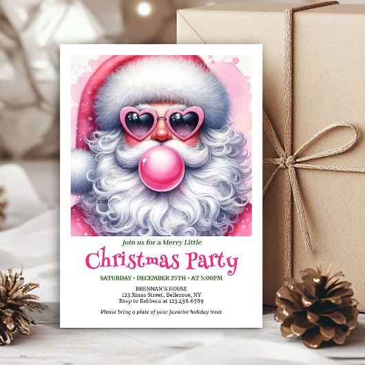 Invitation Bright pink santa chewing gum watercolor invite