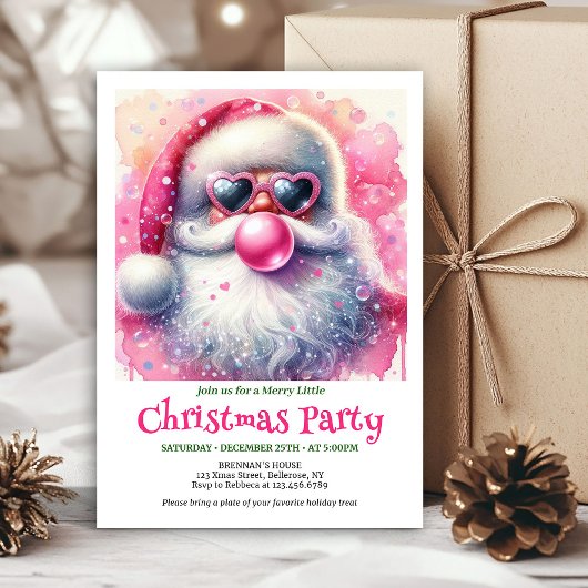 Invitation Bright pink santa chewing gum watercolor invite