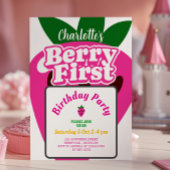 Invitation Bright Pink Strawberry Berry First Birthday