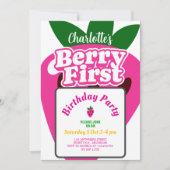 Invitation Bright Pink Strawberry Berry First Birthday (Devant)