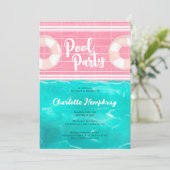 Invitation Bright Piscine tropicale fête rose bleu Sweet 16 (Debout devant)