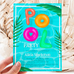 Invitation Bright Piscine tropicale flotteurs néon Sweet 16<br><div class="desc">Faites un peu de plaisir avec nos invitations vibrantes et tropicales Sweet 16 ans! Préparez vos chars et maillots de bain pour une fête qui sera inoubliable et amusante ! Avec Pool écrit en flotteurs en rose néon, vert, orange illustration Sweet 16 avec réflexion d'eau de piscine et feuille tropicale,...</div>