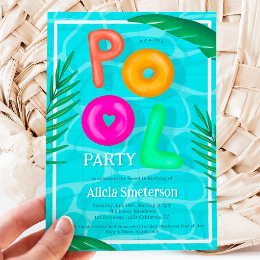 Invitation Bright Piscine tropicale flotteurs néon Sweet 16