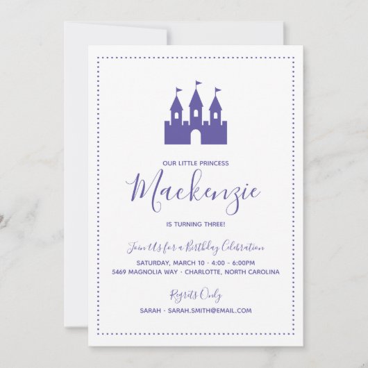 Invitation Bright Purple Princess Castle Anniversaire (Devant)