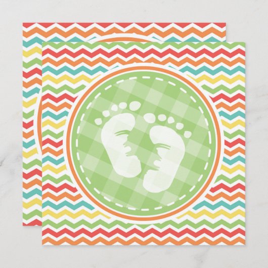 Invitation Bright Rainbow Chevron Baby Feet Baby shower pieds (Devant / Derrière)