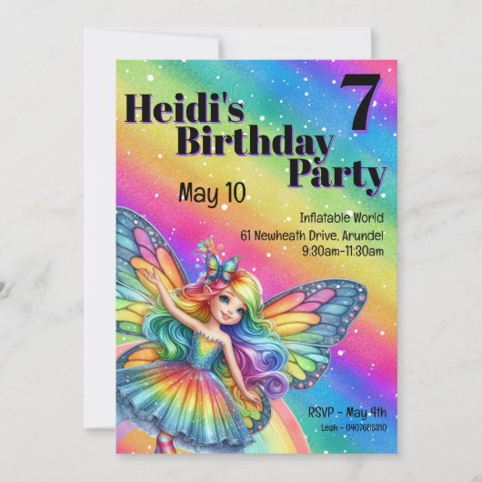 Invitation Bright Rainbow Fairy Anniversaire (Devant)