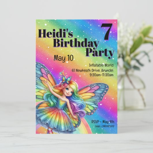Invitation Bright Rainbow Fairy Anniversaire (Debout devant)