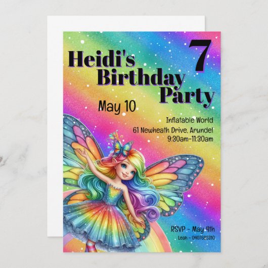 Invitation Bright Rainbow Fairy Anniversaire (Devant / Derrière)
