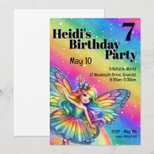 Invitation Bright Rainbow Fairy Anniversaire