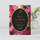 Invitation Bright Red and Gold Marble Agate Birthday Party (Debout devant)