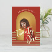 Invitation Bright Red and Gold Photo 21e fête d'anniversaire (Debout devant)