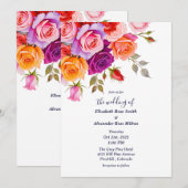 Invitation Bright Red and pink purple roses floral wedding (Devant / Derrière)