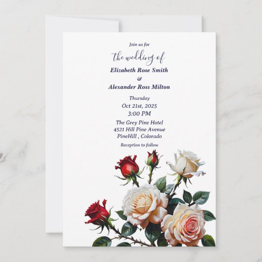 Invitation Bright Red and pink white roses floral wedding (Devant)