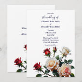 Invitation Bright Red and pink white roses floral wedding (Devant / Derrière)