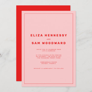 Invitation Bright Red et rose Wes Anderson Mariage inspiré
