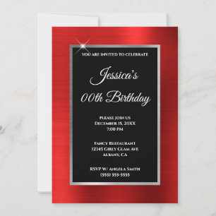 Invitation Bright Red Foil Argent et Noir Anniversaire