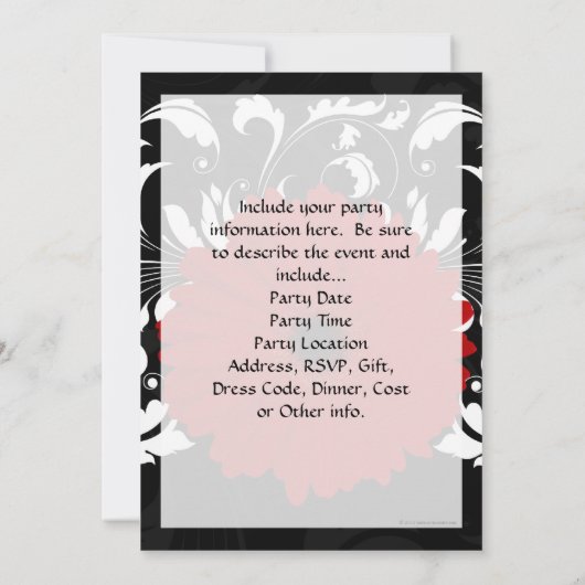 Invitation Bright Red Gerbera Daisy on Black (Dos)