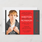 Invitation Bright Red & Pinstripe Grey Photo Graduation (Devant)