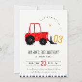 Invitation Bright Red Yellow Digger Enfants N'importe quel âg (Devant)