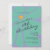 Invitation Bright Retro Flower Power 18th Birthday (Devant)