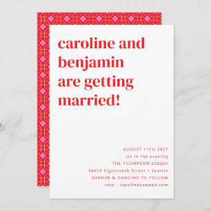 Invitation Bright Retro rouge rose Mariage géométrique tout e