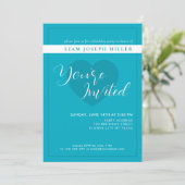 Invitation Bright Rich Sky Blue Script Anniversaire Invitatio (Debout devant)