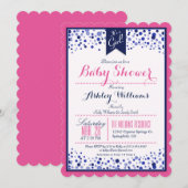 Invitation Bright rose, blanc et Baby shower bleu marine (Devant / Derrière)