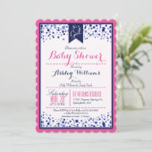 Invitation Bright rose, blanc et Baby shower bleu marine (Debout devant)