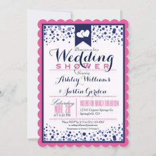 Invitation Bright Rose, Blanc & Wedding shower bleu marine