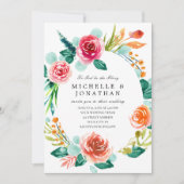 Invitation Bright rose Blush Floral Wreath Mariage chrétien (Devant)
